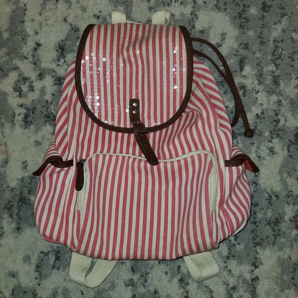 Pink Candy Striped Mini Backpack || EUC